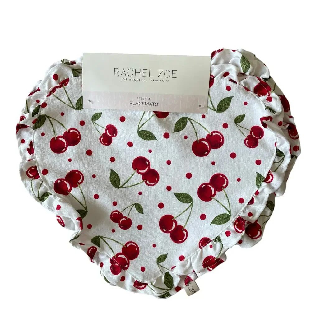 NEW Rachel Zoe VALENTINE’S Heart Shaped Red Cherry 15” Placemats Set of 4